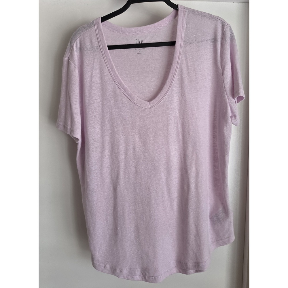 Gap Linen Blend T-Shirt Women L Pink Short Sleeve Casual Tee Top Shirt
